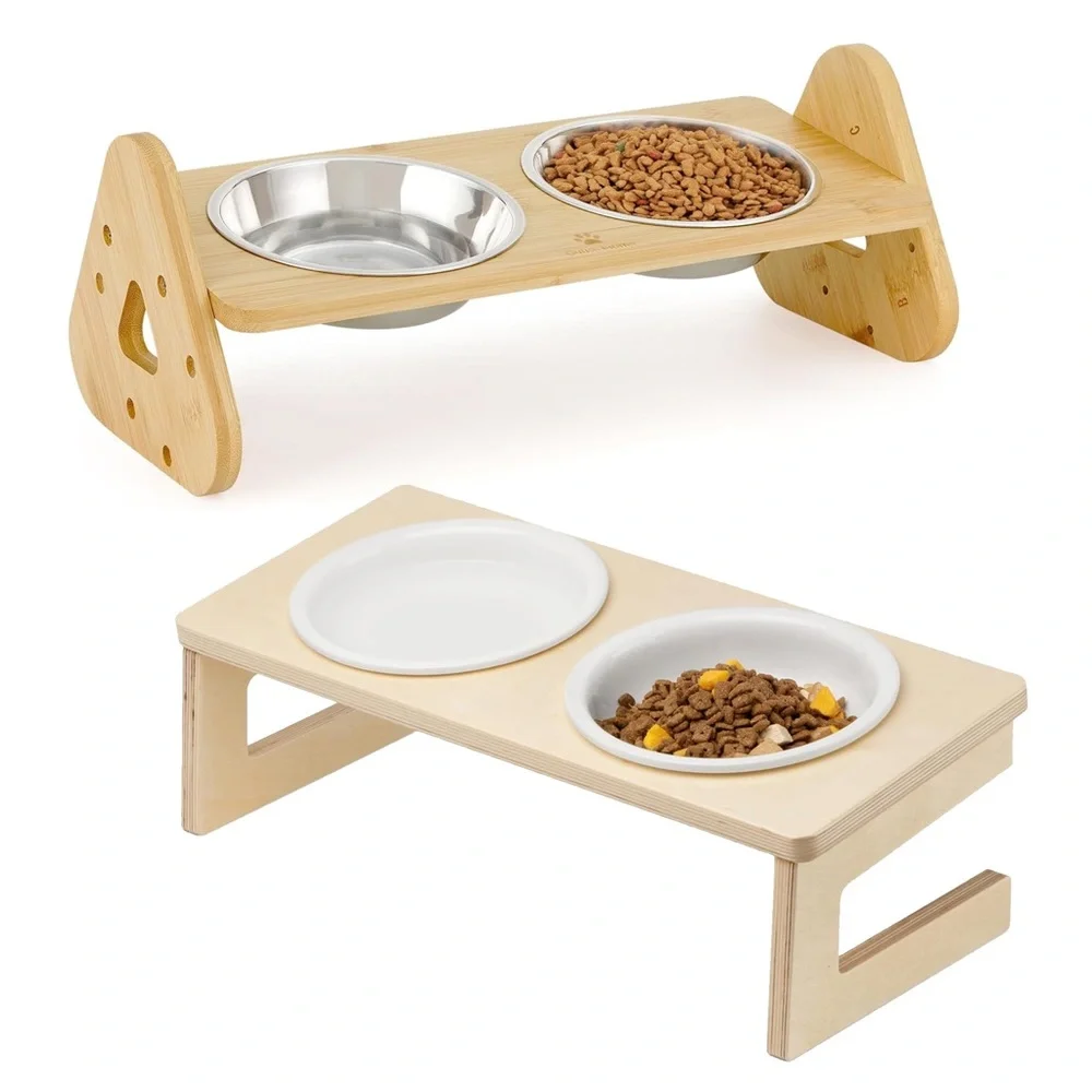 Set of 2 ceramic food water bowls for raised feeder